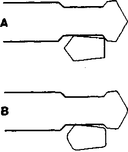 На рисунке приведены примеры формы осевых шлицев. А - нормальное состояние, В - изношенный шлиц (скругленные углы).